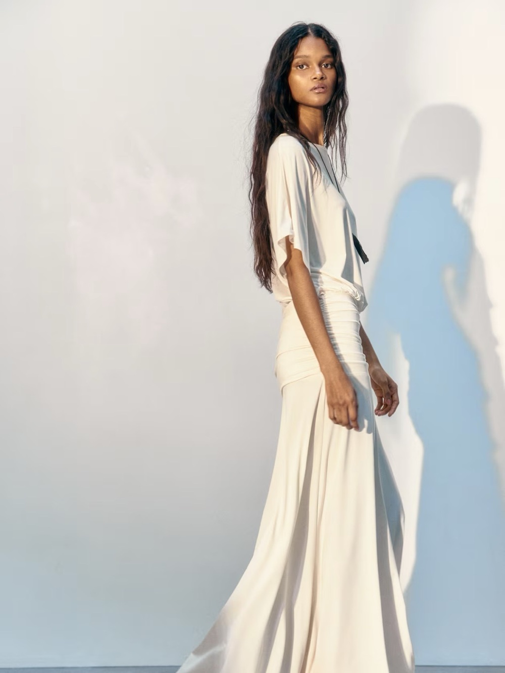 H&M Cream Maxi Skirt with Draped Waist
